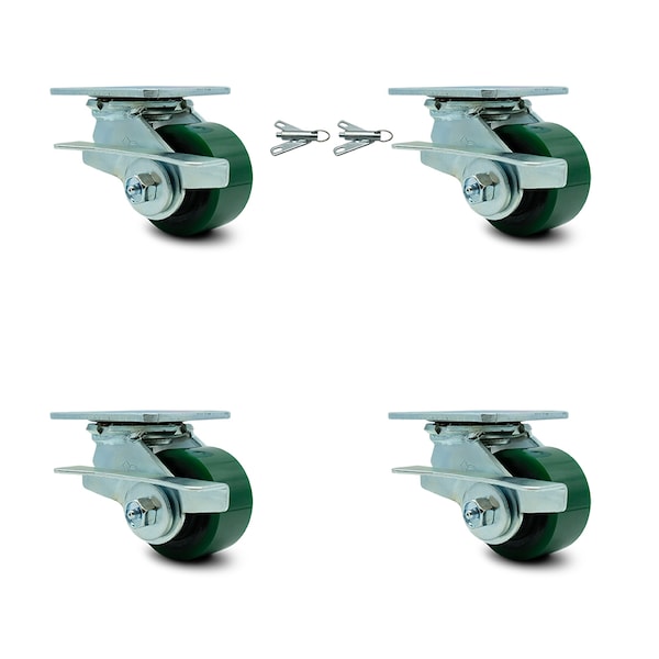 Service Caster 3.25 Inch Poly on Steel Caster Set with Roller Bearing 4 Swivel Lock 2 Brake SCC SCC-30CS3420-PUR-GB-SLB-BSL-2-SLB-2 - main